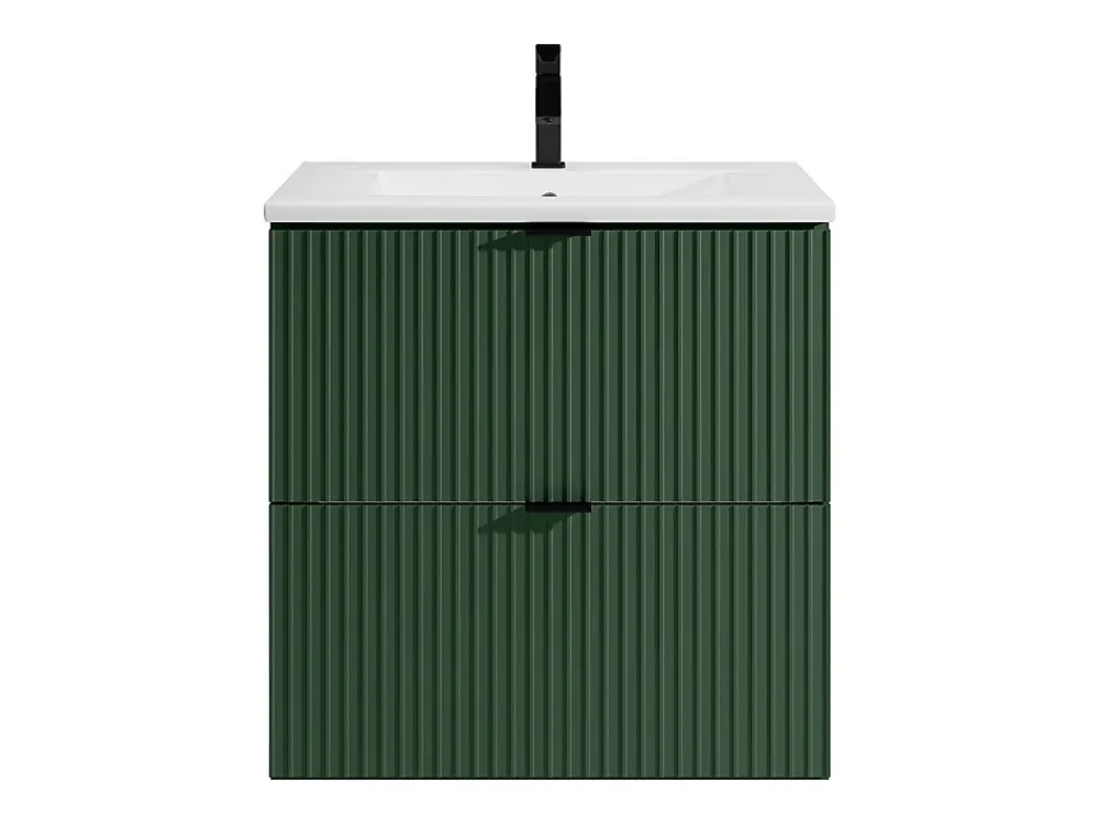 Vente-unique Meuble de salle de bain suspendu strié avec vasque à encastrer - Vert mat - 60 cm - ZEVINI
