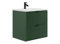 Vente-unique Meuble de salle de bain suspendu strié avec vasque à encastrer - Vert mat - 60 cm - ZEVINI