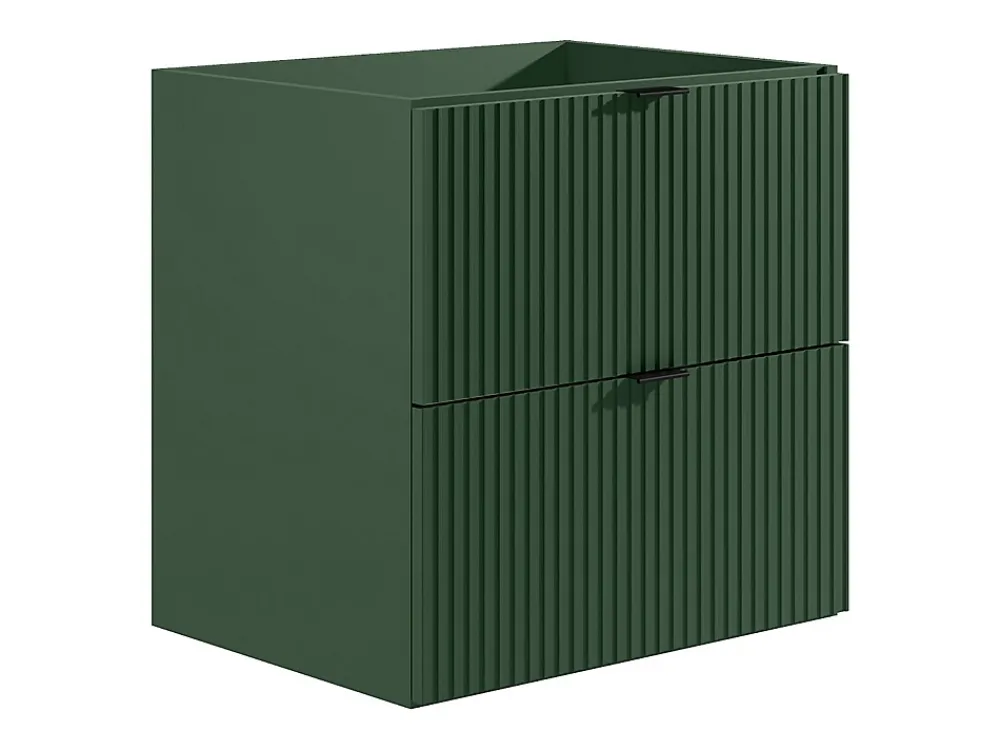 Vente-unique Meuble de salle de bain suspendu strié avec vasque à encastrer - Vert mat - 60 cm - ZEVINI
