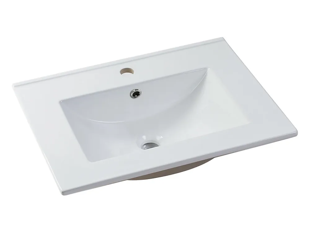 Vente-unique Meuble de salle de bain suspendu strié avec vasque à encastrer - Vert mat - 60 cm - ZEVINI