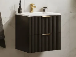 Vente-unique Meuble de salle de bain suspendu strié avec vasque à encastrer - Noir - 60 cm - ZEVARA