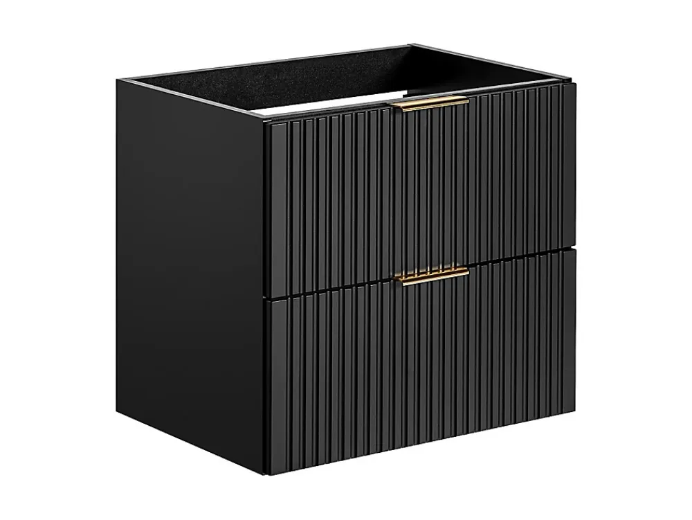 Vente-unique Meuble de salle de bain suspendu strié avec vasque à encastrer - Noir - 60 cm - ZEVARA