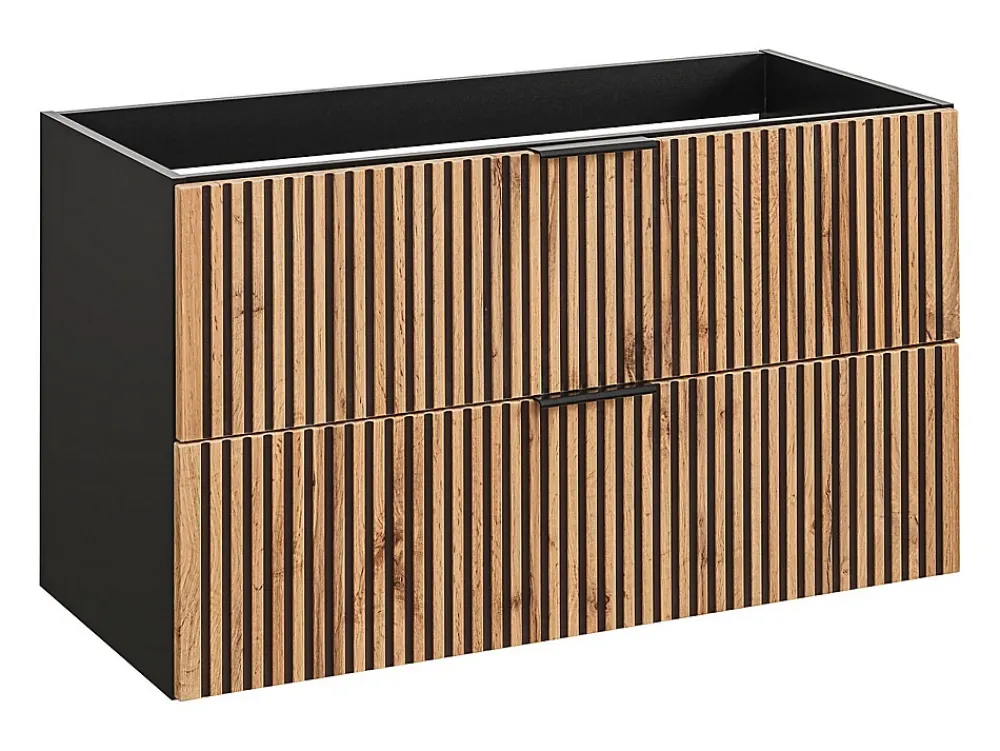 Meuble Vasque|Vente-unique Meuble de salle de bain suspendu avec vasque à encastrer - Naturel clair et noir - 80 cm - MADELA