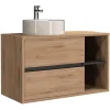 Vente-unique Meuble de salle de bain suspendu avec vasque ronde - Coloris naturel - 100 cm - PURNAL