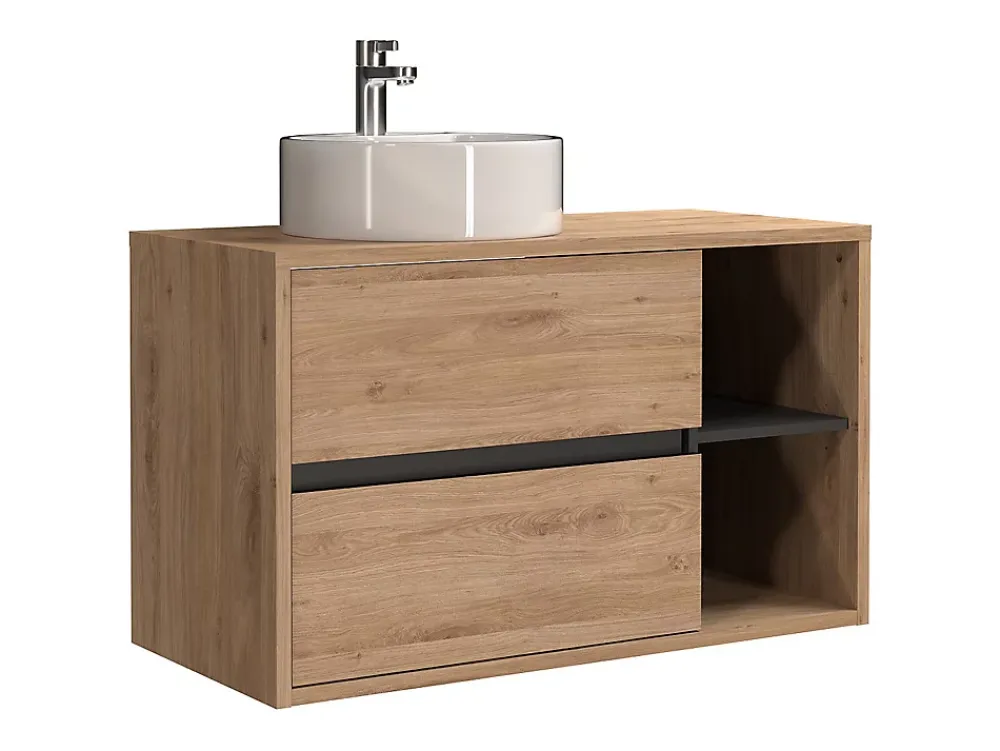 Vente-unique Meuble de salle de bain suspendu avec vasque ronde - Coloris naturel - 100 cm - PURNAL