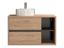 Vente-unique Meuble de salle de bain suspendu avec vasque ronde - Coloris naturel - 100 cm - PURNAL