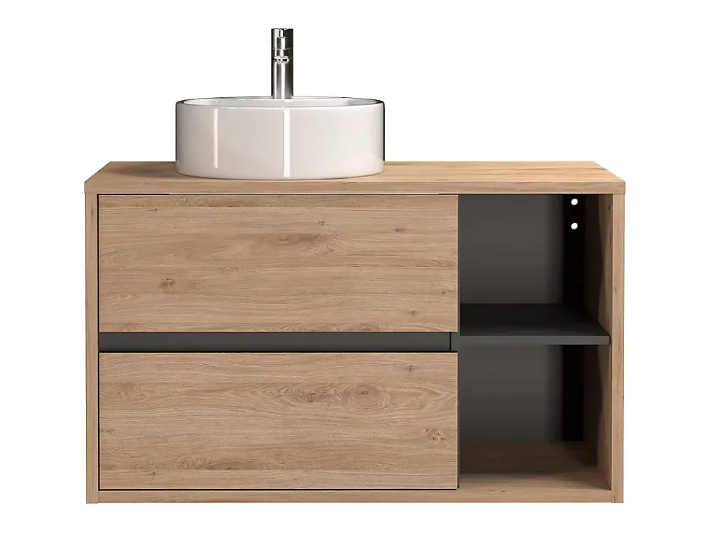 Vente-unique Meuble de salle de bain suspendu avec vasque ronde - Coloris naturel - 100 cm - PURNAL