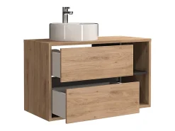 Vente-unique Meuble de salle de bain suspendu avec vasque ronde - Coloris naturel - 100 cm - PURNAL