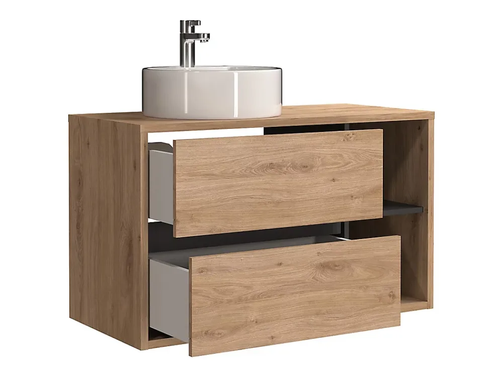 Vente-unique Meuble de salle de bain suspendu avec vasque ronde - Coloris naturel - 100 cm - PURNAL
