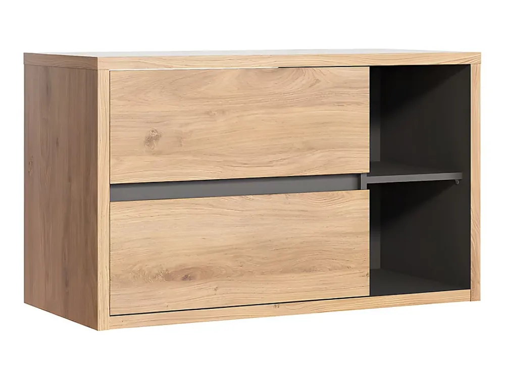 Vente-unique Meuble de salle de bain suspendu avec vasque ronde - Coloris naturel - 100 cm - PURNAL