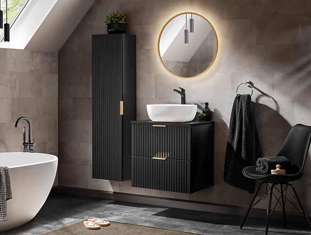 Meuble Sous Lavabo|Furnidea Meuble de salle de bain suspendu sous lavabo ADEL NOIR 60 cm