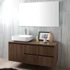 Kiamami Valentina Meuble De Salle De Bain Suspendu 120Cm, Porte Et 2 Tiroirs En Noyer Foncé, Lavabo À Poser Et Miroir 120X70 - Siena