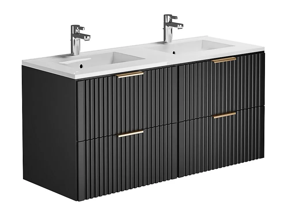 Vente-unique Meuble de salle de bain suspendu strié avec vasque à encastrer - Noir - 120 cm - ZEVARA