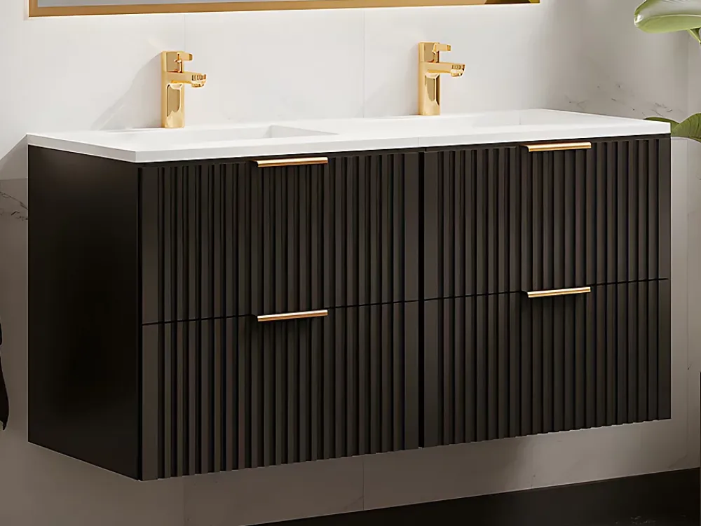 Vente-unique Meuble de salle de bain suspendu strié avec vasque à encastrer - Noir - 120 cm - ZEVARA