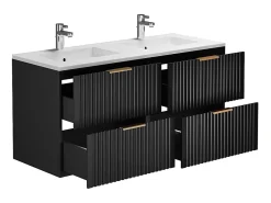 Vente-unique Meuble de salle de bain suspendu strié avec vasque à encastrer - Noir - 120 cm - ZEVARA