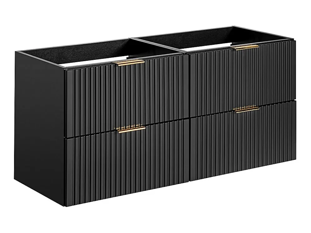 Vente-unique Meuble de salle de bain suspendu strié avec vasque à encastrer - Noir - 120 cm - ZEVARA