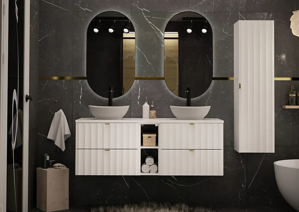 Meuble Sous Lavabo|Furnidea Meuble de salle de bain sous vasque suspendu ARCOS blanc 60 cm façades rainurées