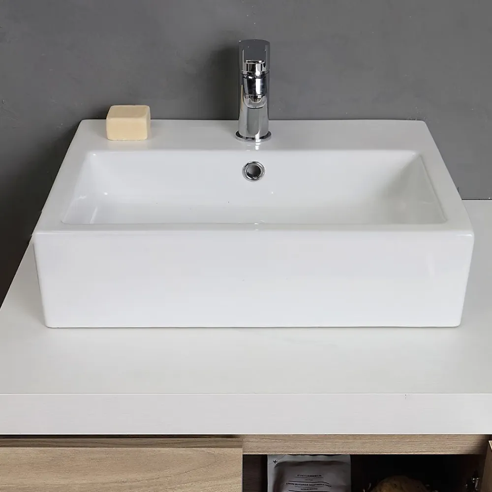 Ensemble Meuble De Salle De Bains|Kiamami Valentina Meuble De Salle De Bain Suspendu 4 Portes Chêne Naturel, Plateau Blanc, 2 Lavabos Décoratifs Et Miroir Avec Lampe - Valentina