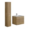 Ensemble Meuble De Salle De Bains|Vente-unique Meuble de salle de bain suspendu simple vasque avec colonne de rangement - Coloris naturel clair - 60 cm - KAYLA