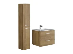 Ensemble Meuble De Salle De Bains|Vente-unique Meuble de salle de bain suspendu simple vasque avec colonne de rangement - Coloris naturel clair - 60 cm - KAYLA