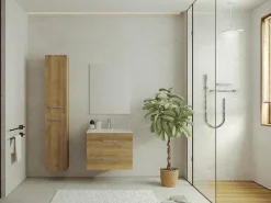 Ensemble Meuble De Salle De Bains|Vente-unique Meuble de salle de bain suspendu simple vasque avec colonne de rangement - Coloris naturel clair - 60 cm - KAYLA