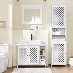Sobuy Meuble de Salle de Bain sous Lavabo 2 Portes avec Niche et Étagère Réglable en MDF Blanc