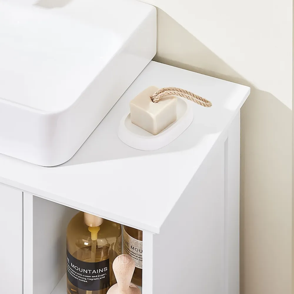 Sobuy Meuble de Salle de Bain sous Lavabo 2 Portes avec Niche et Étagère Réglable en MDF Blanc