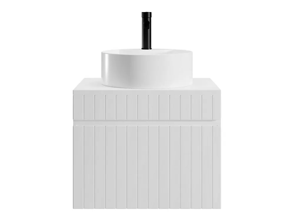 Meuble Vasque|Vente-unique Meuble de salle de bain suspendu strié blanc avec vasque ronde à poser - 60 cm - SATARA