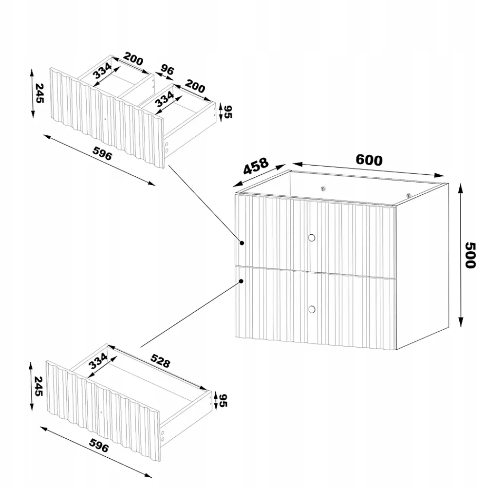 Meuble Sous Lavabo|Furnidea Meuble de salle de bain sous vasque suspendu AQUA cachemire 60 cm façades rainurées