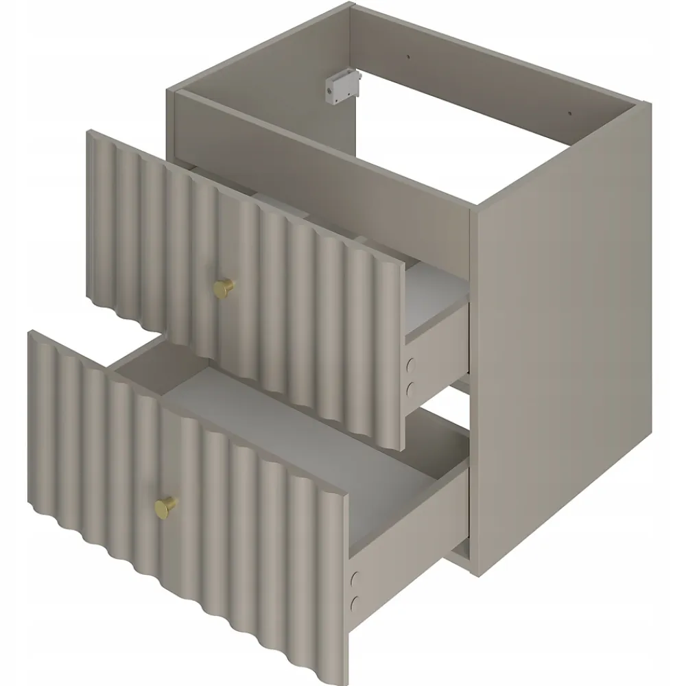 Meuble Sous Lavabo|Furnidea Meuble de salle de bain sous vasque suspendu AQUA cachemire 60 cm façades rainurées