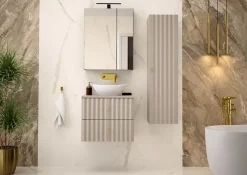 Meuble Sous Lavabo|Furnidea Meuble de salle de bain sous vasque suspendu AQUA cachemire 60 cm façades rainurées