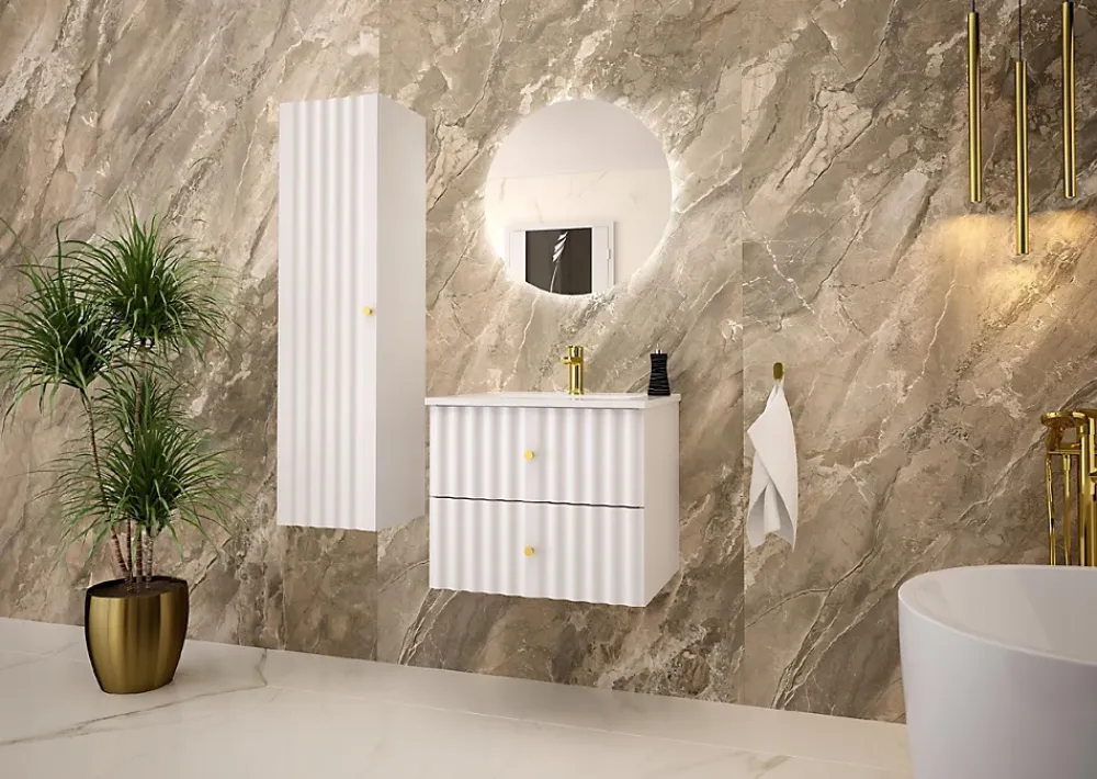Meuble Sous Lavabo|Furnidea Meuble de salle de bain sous vasque suspendu AQUA blanc 60 cm façades rainurées
