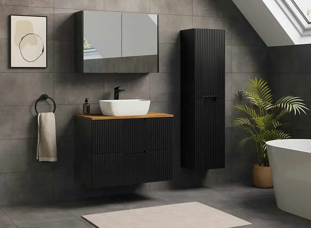 Meuble Sous Lavabo|Furnidea Meuble de salle de bain suspendu sous vasque VENA noir 80 cm
