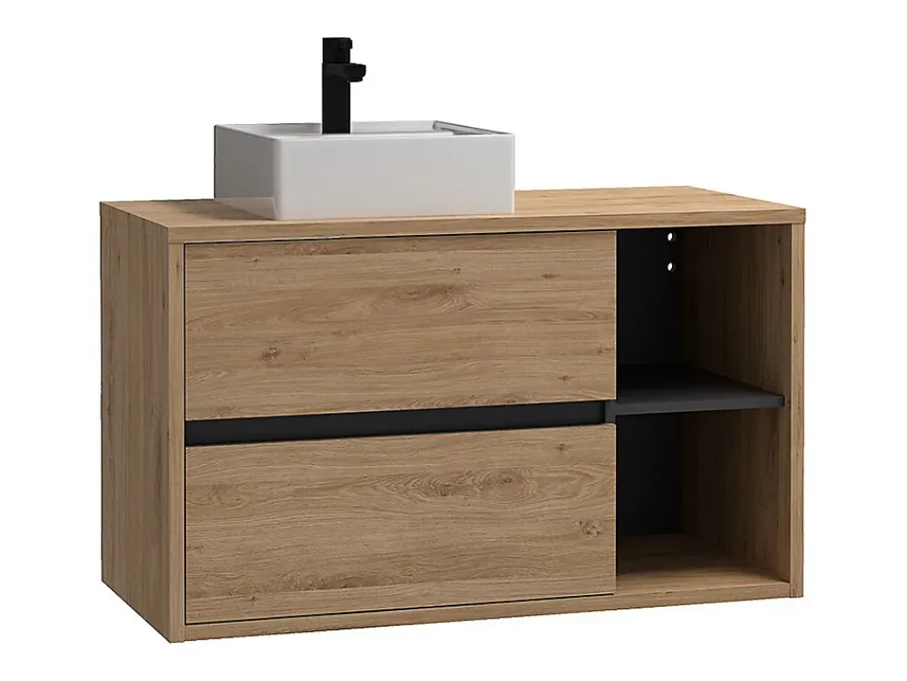 Meuble Vasque|Vente-unique Meuble de salle de bain suspendu vasque carrée - coloris naturel - 100 cm - PURNAL