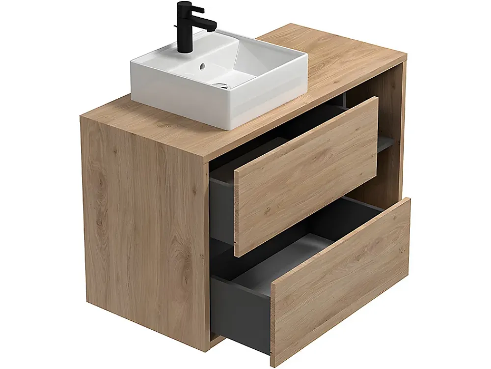 Meuble Vasque|Vente-unique Meuble de salle de bain suspendu vasque carrée - coloris naturel - 100 cm - PURNAL