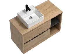 Meuble Vasque|Vente-unique Meuble de salle de bain suspendu vasque carrée - coloris naturel - 100 cm - PURNAL