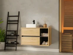 Meuble Vasque|Vente-unique Meuble de salle de bain suspendu vasque carrée - coloris naturel - 100 cm - PURNAL