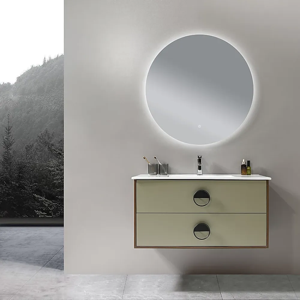 Ensemble Meuble De Salle De Bains|Luxury Bain Meuble de salle de bain simple vasque 100cm bois et vert avec miroir LED LuxuryBain-