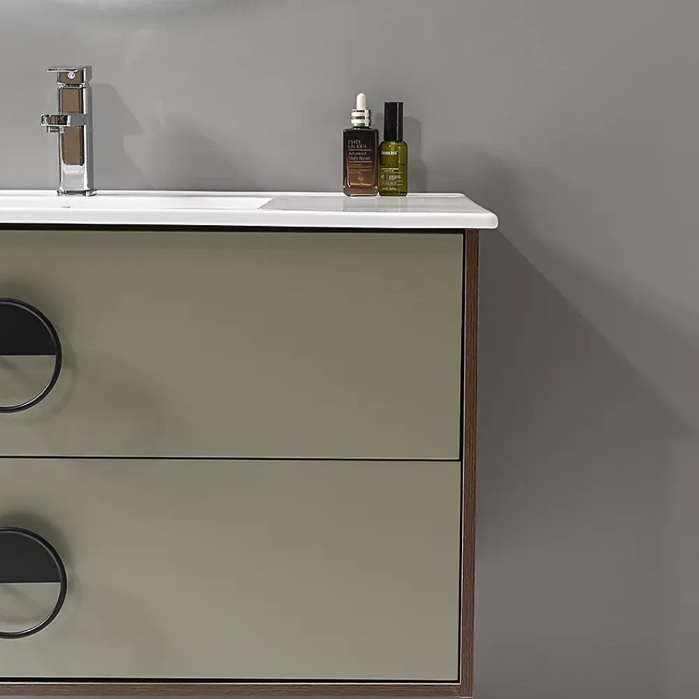 Ensemble Meuble De Salle De Bains|Luxury Bain Meuble de salle de bain simple vasque 100cm bois et vert avec miroir LED LuxuryBain-