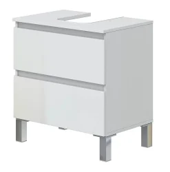 Pegane Meuble de salle de bain sous évier 60 cm avec 2 tiroirs coloris blanc - Longueur 60 x Profondeur 40 x Hauteur 63 cm