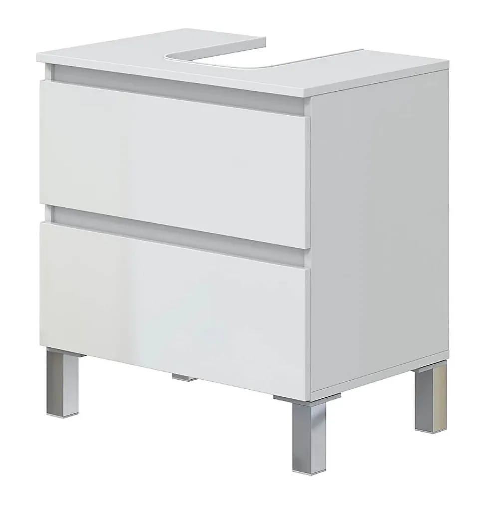 Pegane Meuble de salle de bain sous évier 60 cm avec 2 tiroirs coloris blanc - Longueur 60 x Profondeur 40 x Hauteur 63 cm