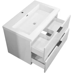 AICA Sanitaire Meuble de salle de bain suspendu 80 cm, 2 tiroirs, avec vasque blanche,MDF blanc brillant