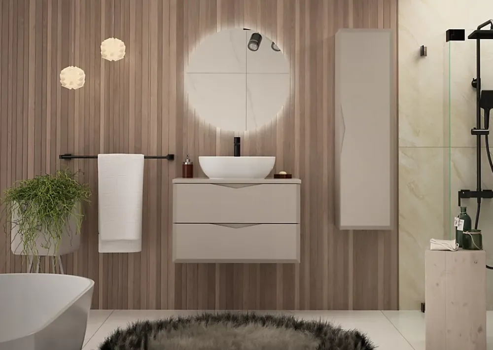 Meuble Sous Lavabo|Furnidea Meuble de salle de bain sous vasque suspendu DELCA cachemire 80 cm
