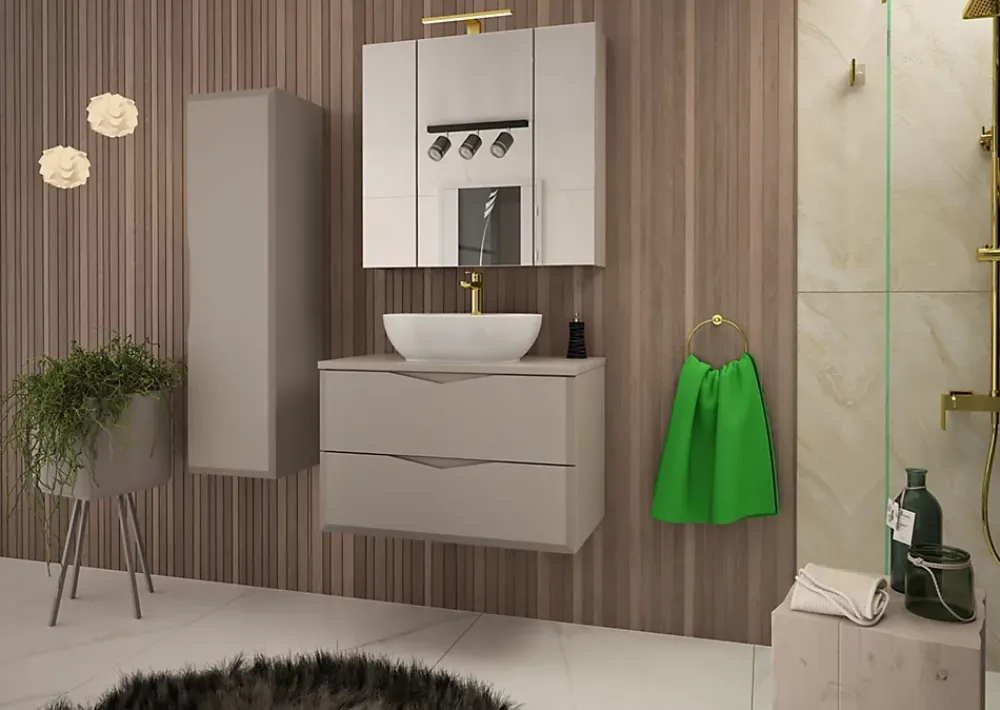 Meuble Sous Lavabo|Furnidea Meuble de salle de bain sous vasque suspendu DELCA cachemire 80 cm