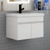 AICA Sanitaire Meuble de salle de bain suspendu avec vasque à poser, meuble blanc 60 cm 2 portes