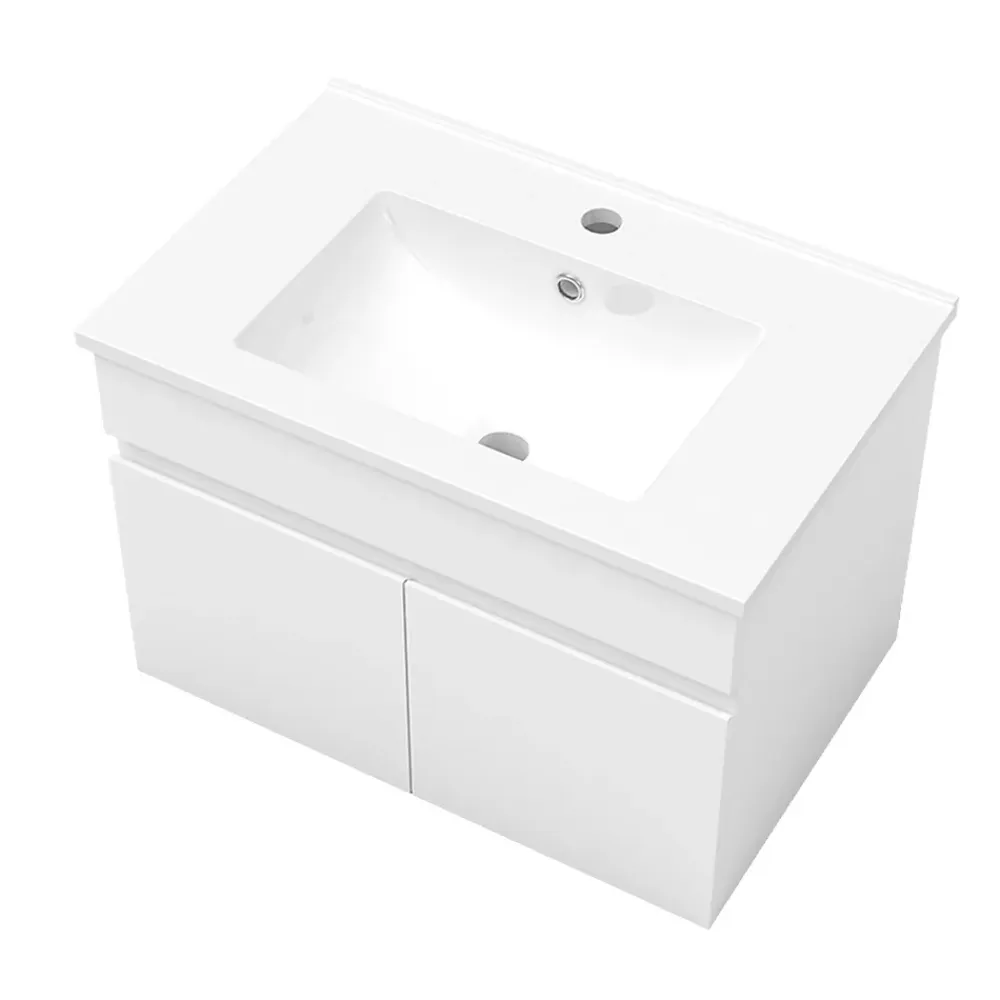 AICA Sanitaire Meuble de salle de bain suspendu avec vasque à poser, meuble blanc 60 cm 2 portes