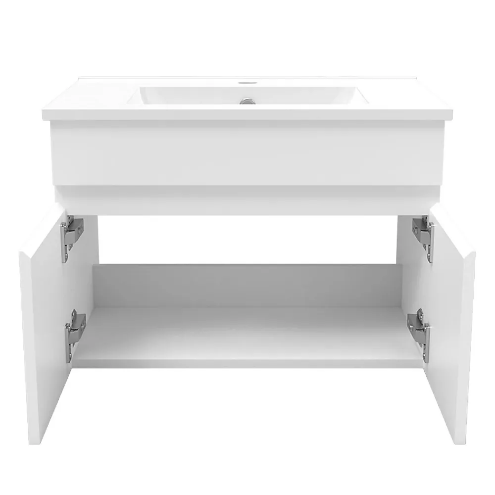 AICA Sanitaire Meuble de salle de bain suspendu avec vasque à poser, meuble blanc 60 cm 2 portes