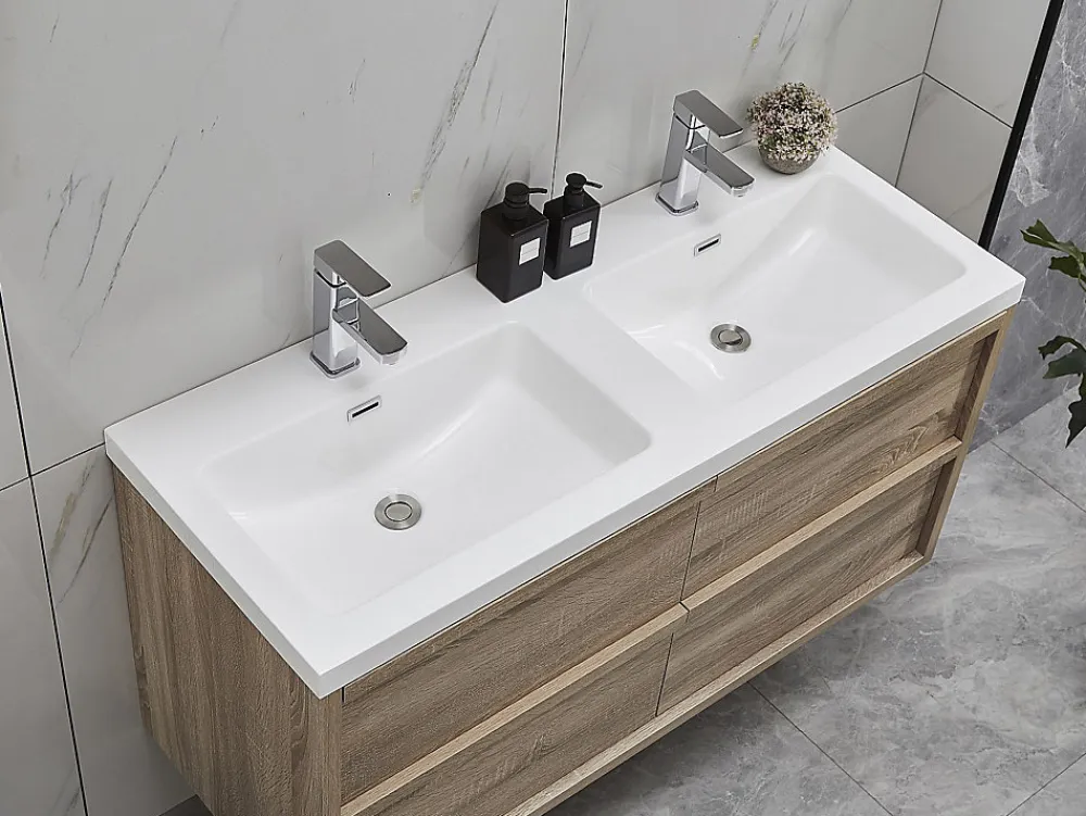 Vente-unique Meuble de salle de bain suspendu avec vasque à encastrer - Coloris naturel clair - 120 cm - QUADRA