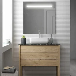 Ensemble Meuble De Salle De Bains|Cosyneo Meuble de salle de bain simple vasque - 3 tiroirs - TIRIS 3C et miroir Led STAM - cambrian (chêne) - 100cm