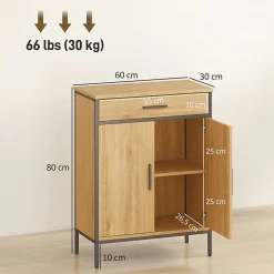 ProximaX Meuble de salle de bain, étagères à deux niveaux, grand tiroir, style industriel, aspect chêne